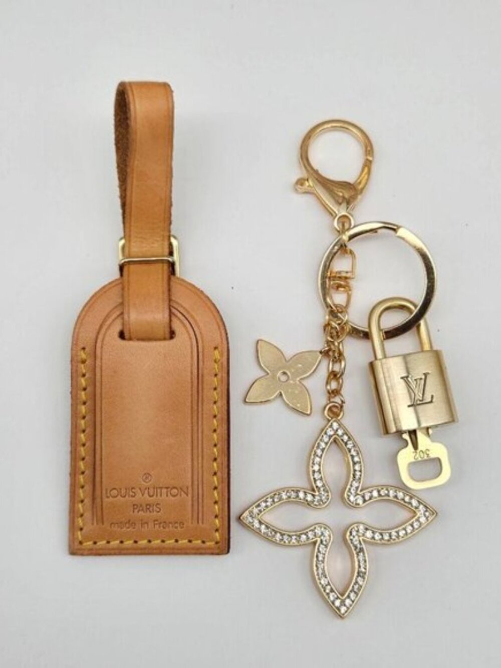 Authentic Louis Vuitton Gold Padlock &Tan Luggage Tag Charm Set-Unbranded Charm